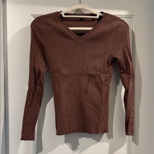 Source Unknown Chocolate V-Neck Sweater